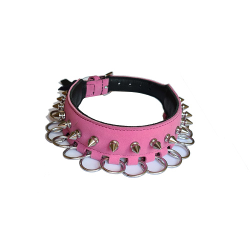 Collar pink nubuck with spikes
