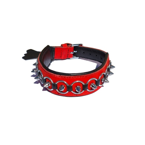 BDSM Halsband aus Leder mit Stacheln rot
