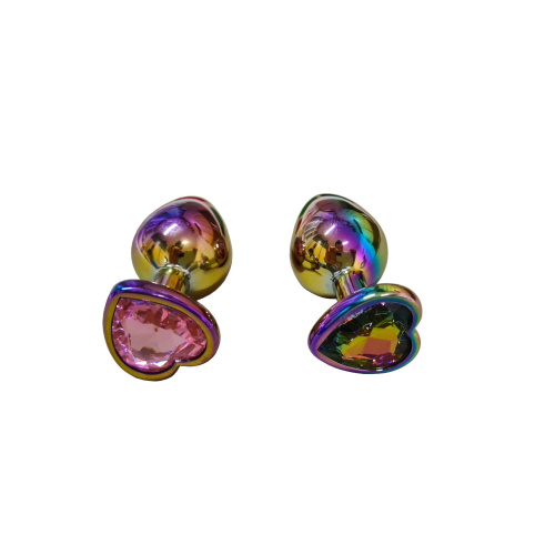 Anal plug metal rainbow gemstone heart
